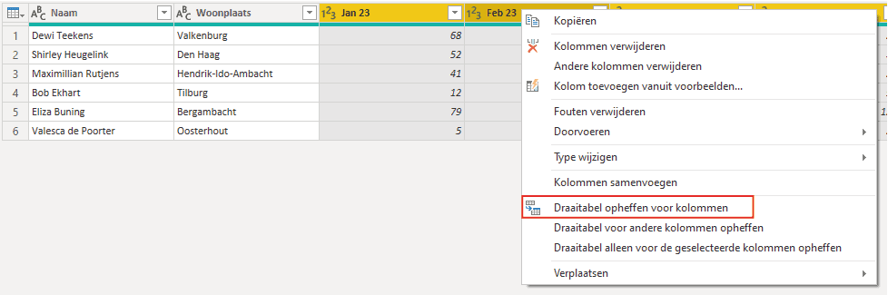 Unpivot columns