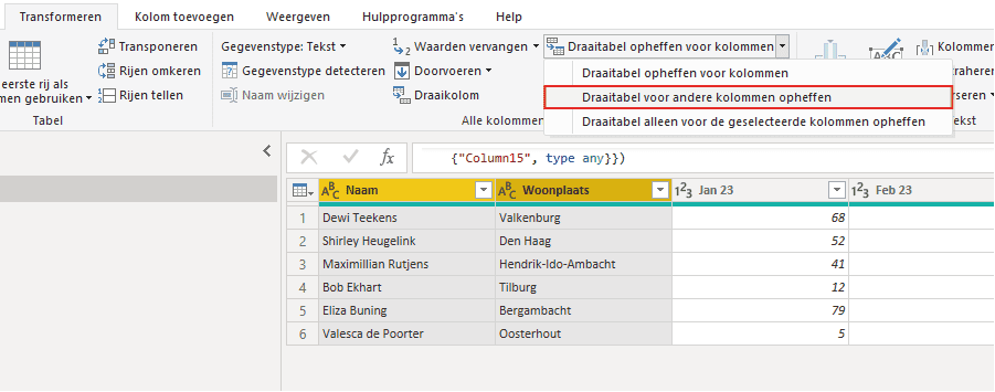 Unpivot other columns