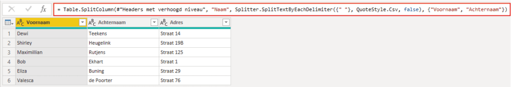 A split column in Power BI