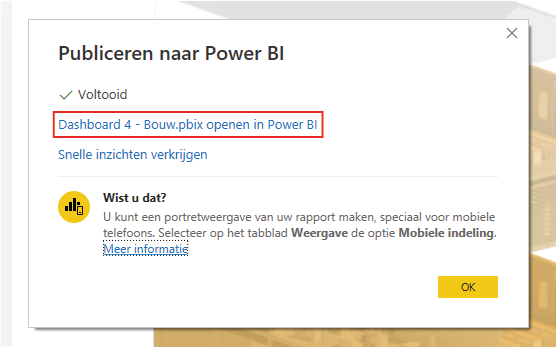 Open the URL of the published Power BI dashboard