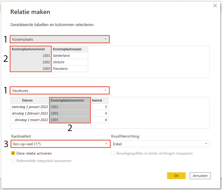 Set up relationship in Power BI