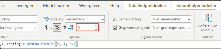 Column in percentage in Power BI