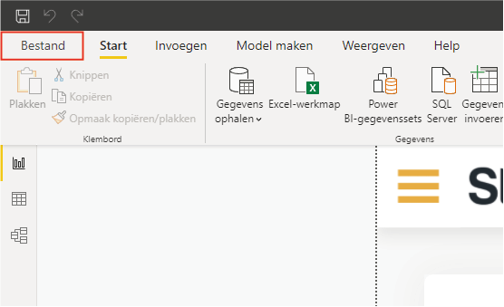 Tab 'Bestand' in Power BI openen