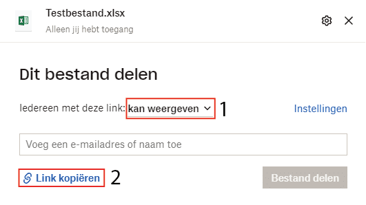 Instellingen van delen in Dropbox
