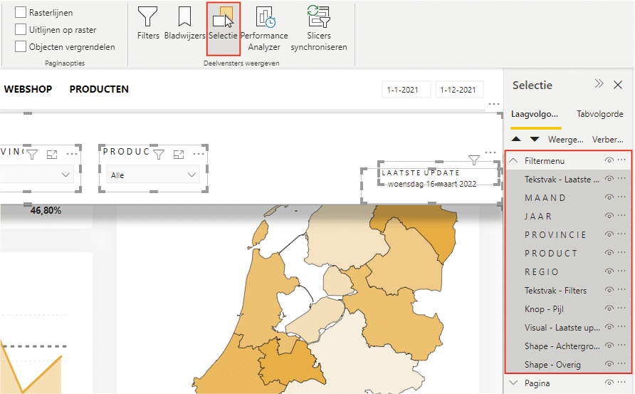 Visuele elementen selecteren in Power BI