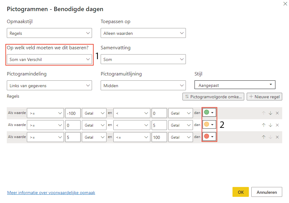 Pictogrammen instellingen