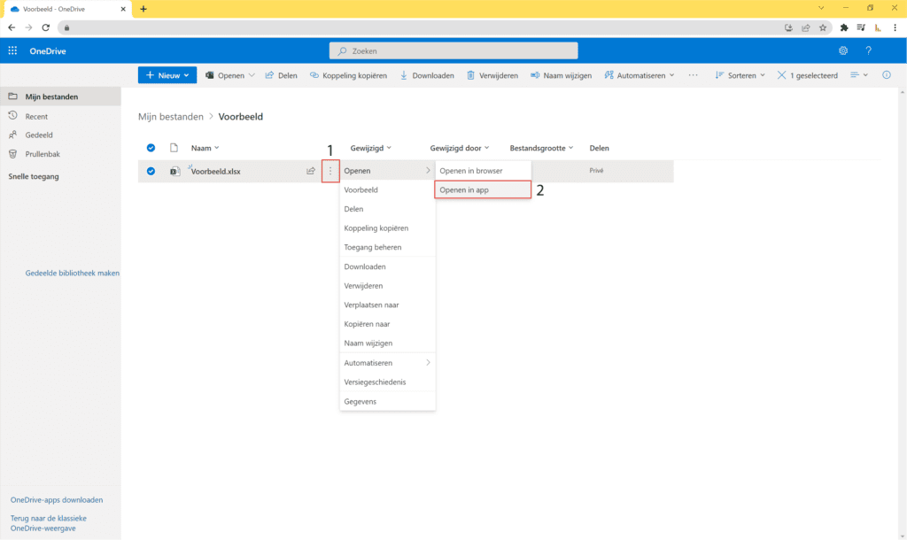 Excel-bestand in Onedrive openen in app