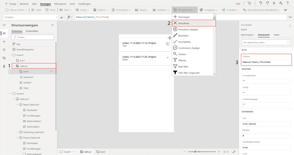 Pictogram toevoegen in Power App