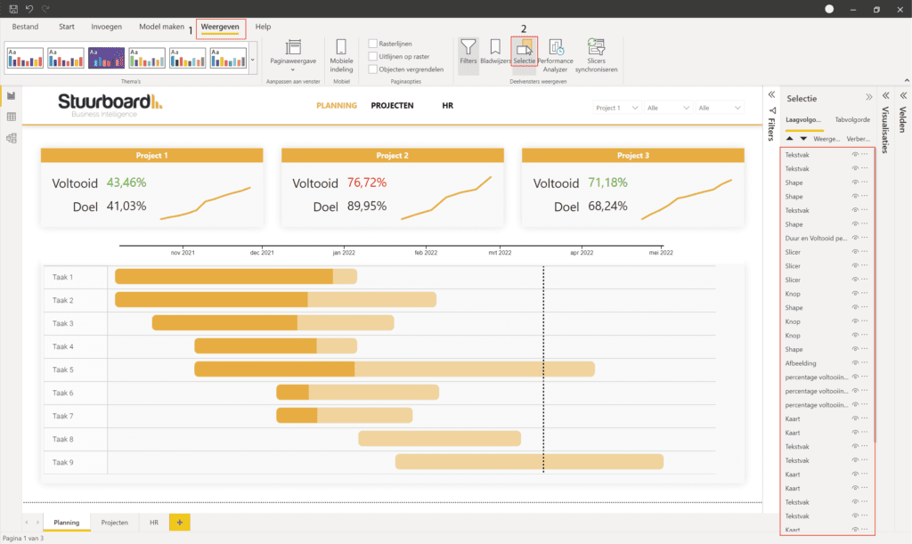 Selectie openen in Power BI