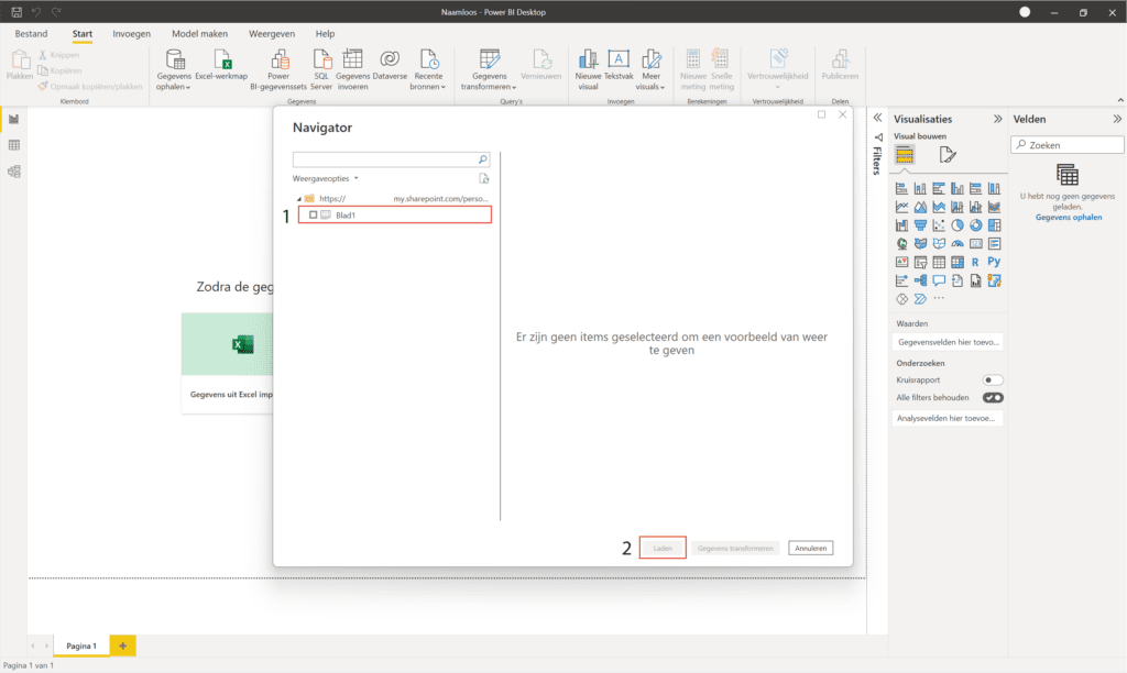 Blad kiezen om te laten in Power BI