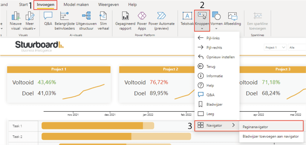Paginanavigator toevoegen in Power BI