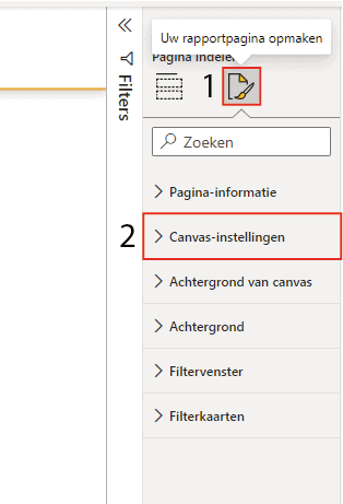 canvas-instellingen in power bi openen