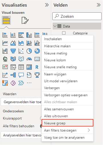 Nieuwe groep aanmaken in Power BI