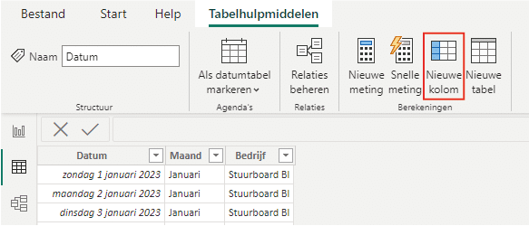 Kolom toevoegen in rapportweergave Power BI
